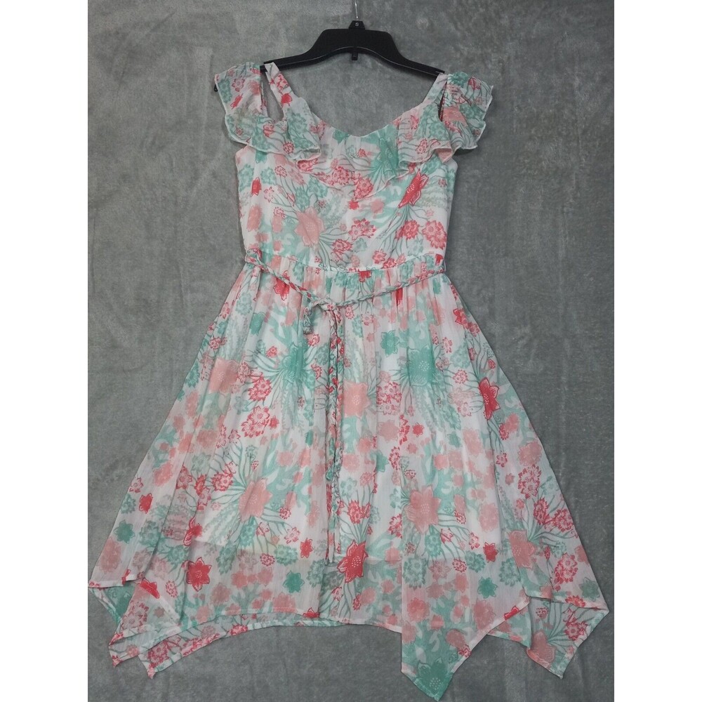 DSigned by Disney Girls Dress Size L-14/16, Pink Floral Off-The-Shoulder Chiffon